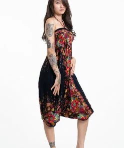 HaremPants.com Women's Floral Jumpsuit Harem Pants In Black