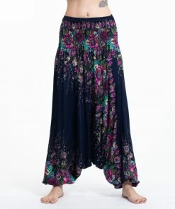 HaremPants.com Floral Jumpsuit Harem Pants In Blue Women's