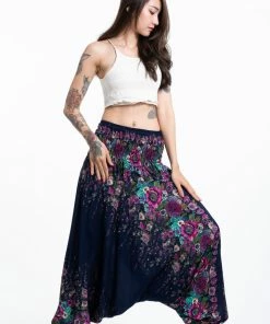 HaremPants.com Floral Jumpsuit Harem Pants In Blue Women's