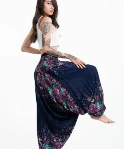 HaremPants.com Floral Jumpsuit Harem Pants In Blue Women's