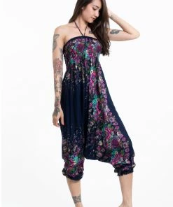 HaremPants.com Floral Jumpsuit Harem Pants In Blue Women's