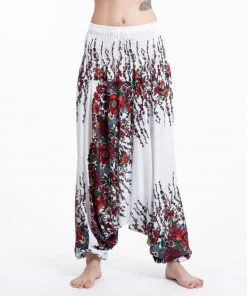 HaremPants.com Floral Jumpsuit Harem Pants In White
