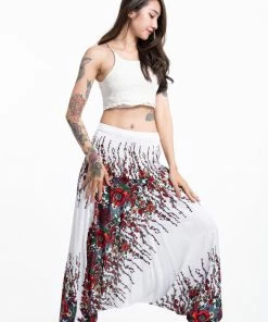 HaremPants.com Floral Jumpsuit Harem Pants In White