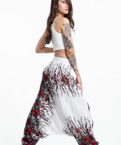HaremPants.com Floral Jumpsuit Harem Pants In White