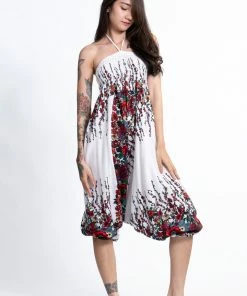 HaremPants.com Floral Jumpsuit Harem Pants In White
