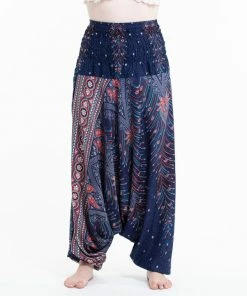 HaremPants.com Women's Peacock Feathers Jumpsuit Harem Pants In Blue