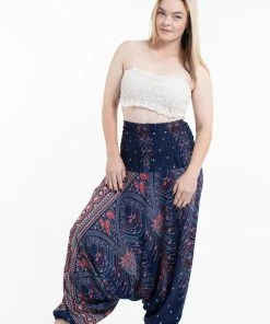 HaremPants.com Women's Peacock Feathers Jumpsuit Harem Pants In Blue