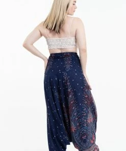 HaremPants.com Women's Peacock Feathers Jumpsuit Harem Pants In Blue