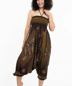 HaremPants.com Women's Peacock Eye Jumpsuit Harem Pants In Brown