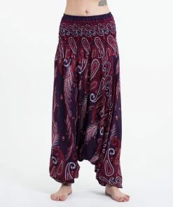 HaremPants.com Women's Paisley Feathers Jumpsuit Harem Pants In Purple