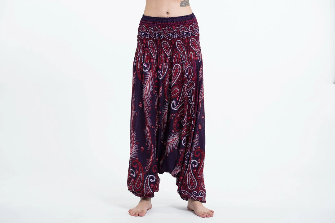 HaremPants.com Women's Paisley Feathers Jumpsuit Harem Pants In Purple 4 HaremPants.com Women's Paisley Feathers Jumpsuit Harem Pants In Purple