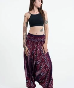 HaremPants.com Women's Paisley Feathers Jumpsuit Harem Pants In Purple
