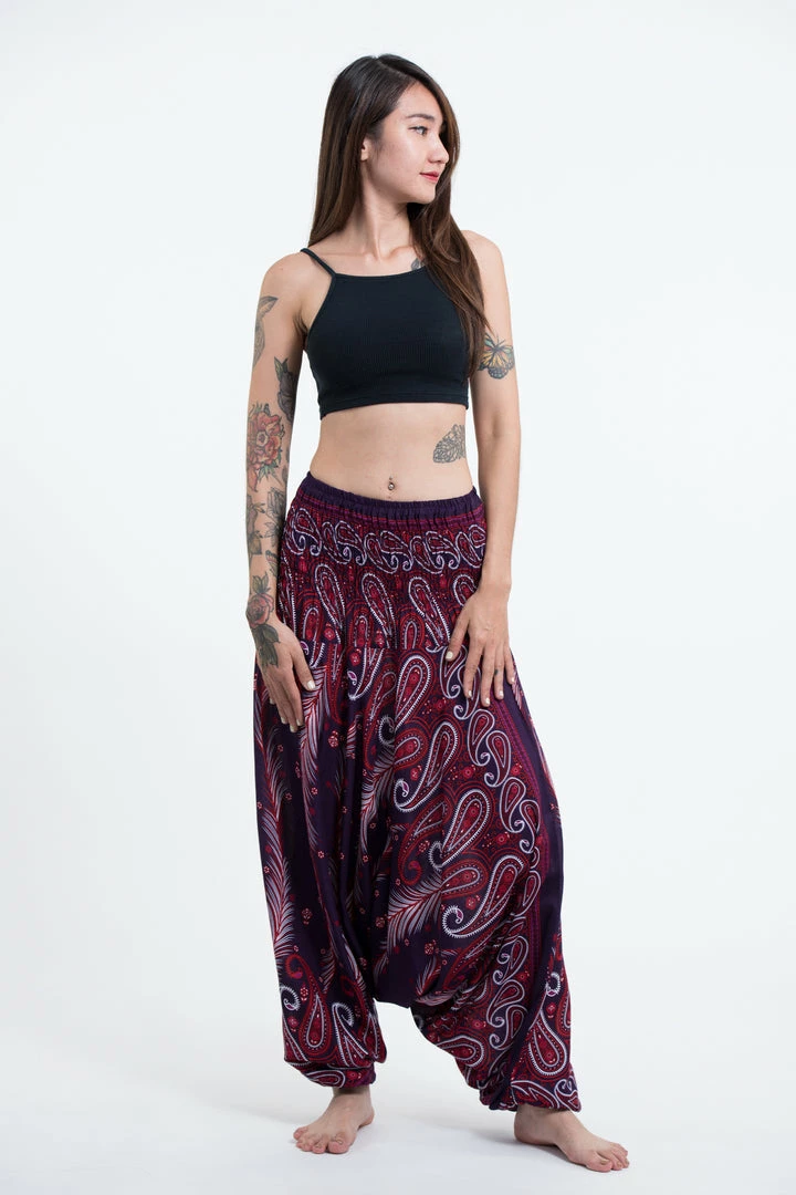 HaremPants.com Women's Paisley Feathers Jumpsuit Harem Pants In Purple 3 HaremPants.com Women's Paisley Feathers Jumpsuit Harem Pants In Purple