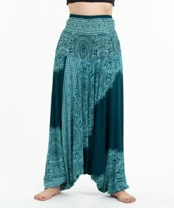 HaremPants.com Women's Floral Mandalas Jumpsuit Harem Pants In Teal