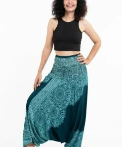 HaremPants.com Women's Floral Mandalas Jumpsuit Harem Pants In Teal