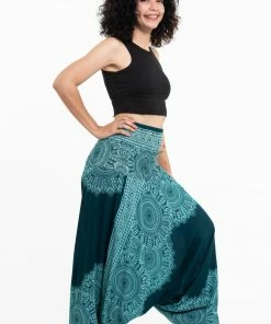 HaremPants.com Women's Floral Mandalas Jumpsuit Harem Pants In Teal