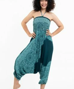 HaremPants.com Women's Floral Mandalas Jumpsuit Harem Pants In Teal