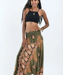HaremPants.com Women's Mandala Elephant Jumpsuit Elephant Pants In Olive