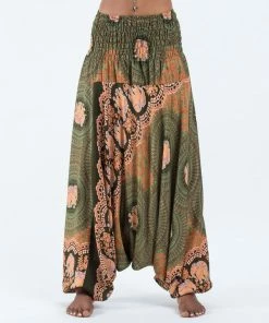 HaremPants.com Women's Mandala Elephant Jumpsuit Elephant Pants In Olive
