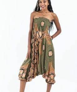 HaremPants.com Women's Mandala Elephant Jumpsuit Elephant Pants In Olive