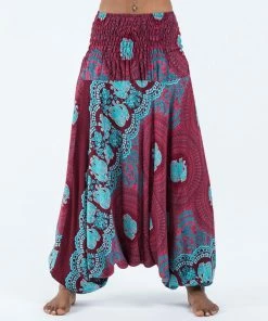 HaremPants.com Mandala Elephant Jumpsuit Elephant Pants In Red