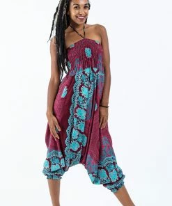 HaremPants.com Mandala Elephant Jumpsuit Elephant Pants In Red