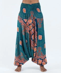 HaremPants.com Mandala Elephant Jumpsuit Elephant Pants In Turquoise Women's