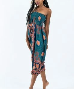 HaremPants.com Mandala Elephant Jumpsuit Elephant Pants In Turquoise Women's