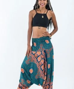 HaremPants.com Mandala Elephant Jumpsuit Elephant Pants In Turquoise Women's