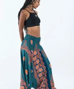 HaremPants.com Mandala Elephant Jumpsuit Elephant Pants In Turquoise Women's
