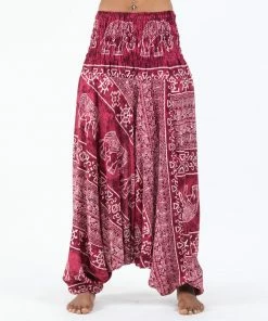 HaremPants.com Women's Marble Elephant Jumpsuit Elephant Pants In Red