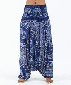 HaremPants.com Marble Elephant Jumpsuit Elephant Pants In Blue