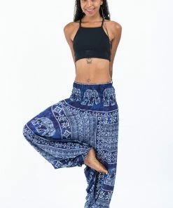 HaremPants.com Marble Elephant Jumpsuit Elephant Pants In Blue