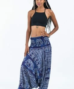 HaremPants.com Marble Elephant Jumpsuit Elephant Pants In Blue