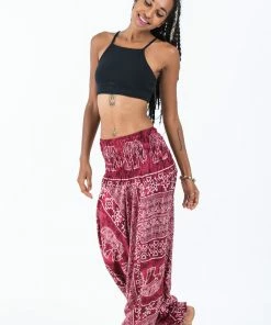 HaremPants.com Women's Marble Elephant Jumpsuit Elephant Pants In Red 12 HaremPants.com Women's Marble Elephant Jumpsuit Elephant Pants In Red