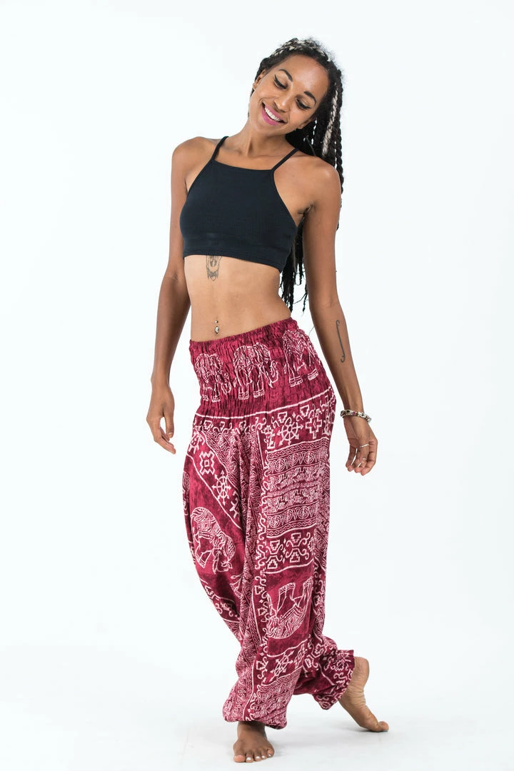 HaremPants.com Women's Marble Elephant Jumpsuit Elephant Pants In Red 7 HaremPants.com Women's Marble Elephant Jumpsuit Elephant Pants In Red