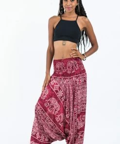HaremPants.com Women's Marble Elephant Jumpsuit Elephant Pants In Red