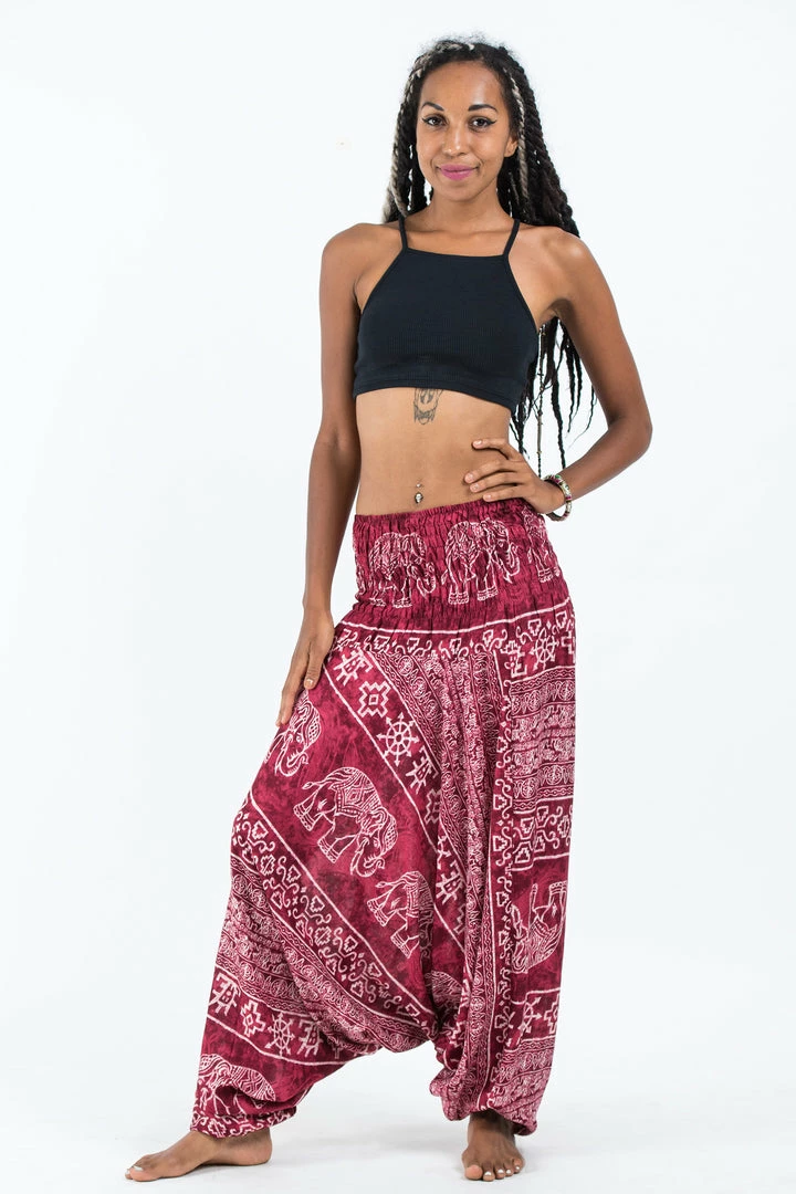 HaremPants.com Women's Marble Elephant Jumpsuit Elephant Pants In Red 3 HaremPants.com Women's Marble Elephant Jumpsuit Elephant Pants In Red