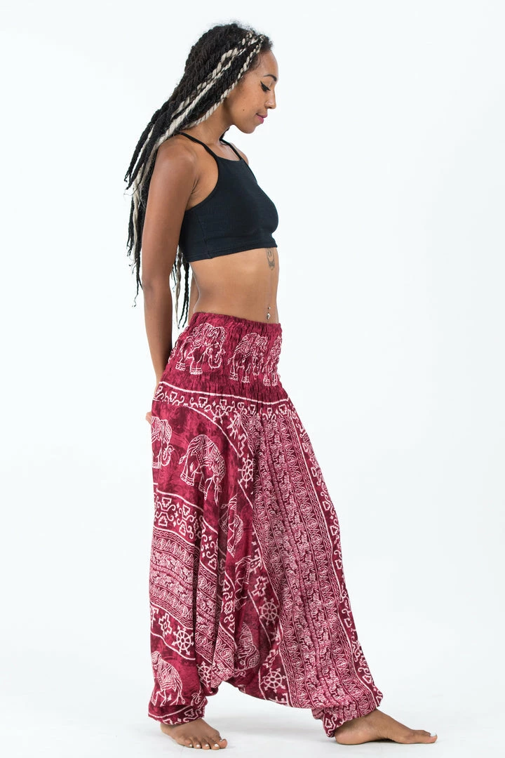 HaremPants.com Women's Marble Elephant Jumpsuit Elephant Pants In Red 5 HaremPants.com Women's Marble Elephant Jumpsuit Elephant Pants In Red