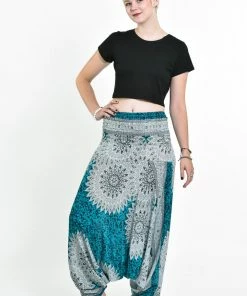 HaremPants.com Women's Marble Mandalas Jumpsuit Harem Pants In Turquoise