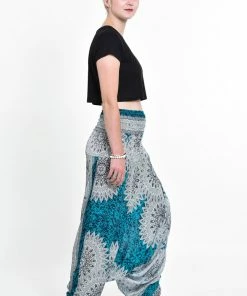 HaremPants.com Women's Marble Mandalas Jumpsuit Harem Pants In Turquoise