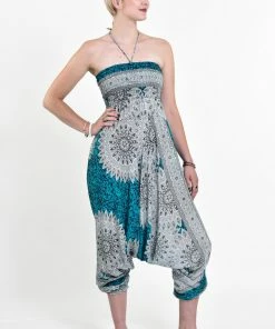 HaremPants.com Women's Marble Mandalas Jumpsuit Harem Pants In Turquoise