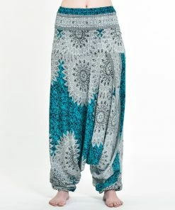 HaremPants.com Women's Marble Mandalas Jumpsuit Harem Pants In Turquoise