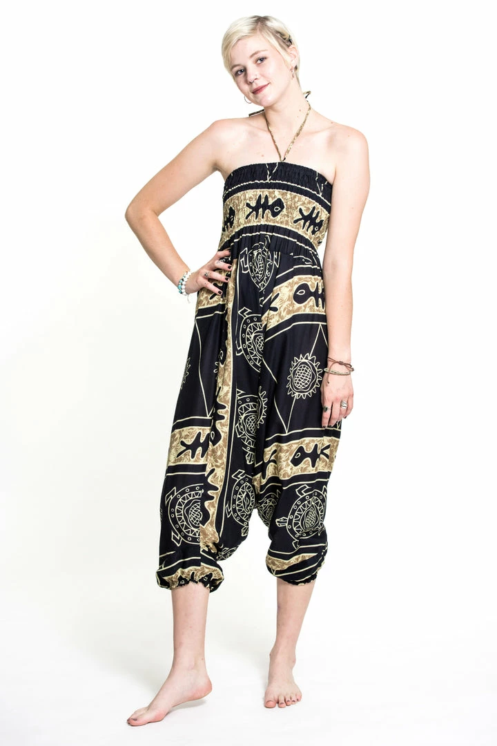 HaremPants.com Turtle Print Jumpsuit Harem Pants In Gold Women's 7 HaremPants.com Turtle Print Jumpsuit Harem Pants In Gold Women's