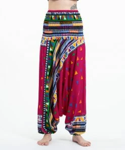 HaremPants.com Drop Crotch Harem Pants Triangles Jumpsuit Harem Pants In Pink