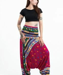 HaremPants.com Drop Crotch Harem Pants Triangles Jumpsuit Harem Pants In Pink