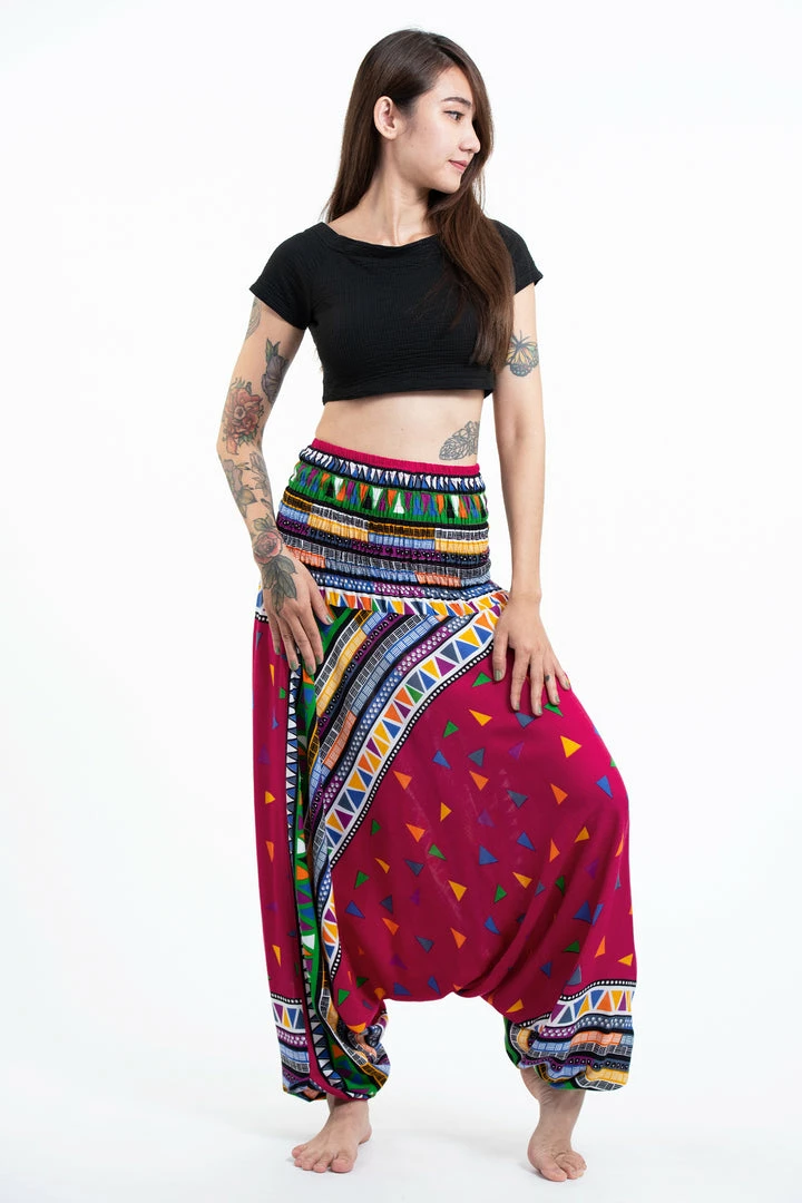 HaremPants.com Drop Crotch Harem Pants Triangles Jumpsuit Harem Pants In Pink 3 HaremPants.com Drop Crotch Harem Pants Triangles Jumpsuit Harem Pants In Pink