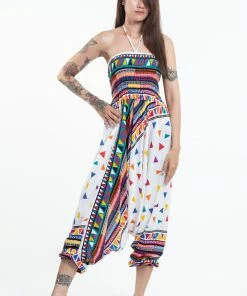 HaremPants.com Triangles Jumpsuit Harem Pants In White Women's