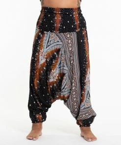 HaremPants.com Plus Size Peacock Feathers Drop Crotch Women's Harem Pants In Black