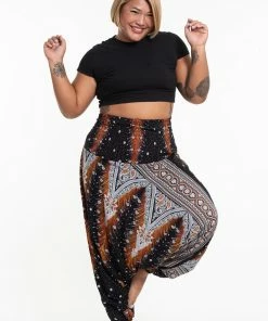 HaremPants.com Plus Size Peacock Feathers Drop Crotch Women's Harem Pants In Black